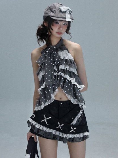 Patchwork Polka Dot Backless Top【s0000016715】