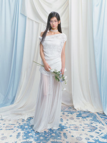 Tansparent a-line tulle dress【s0000012149】