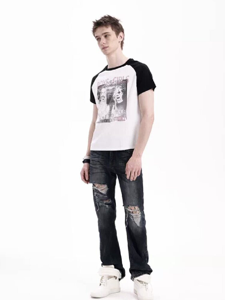 Record Slogan Patchwork T-Shirt【s0000018282】