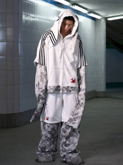 Skull Print Puff Sleeve Rabbit Ear Hoodie Jacket【s0000014419】