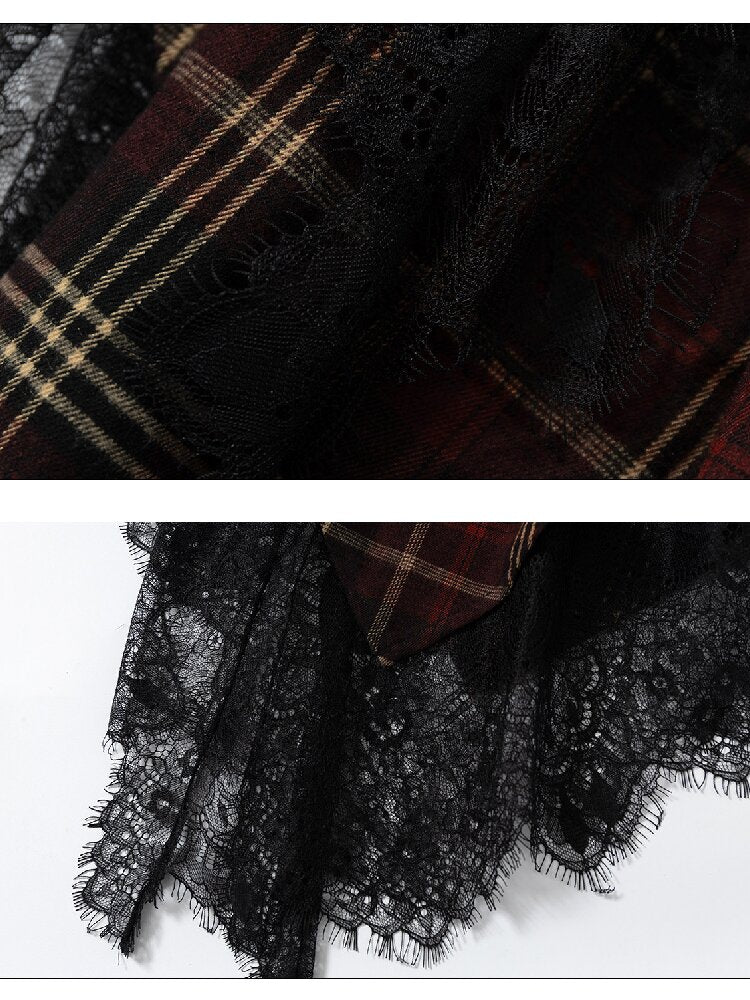 Damaged Plaid Lace Irregular Skirt【s0000016263】