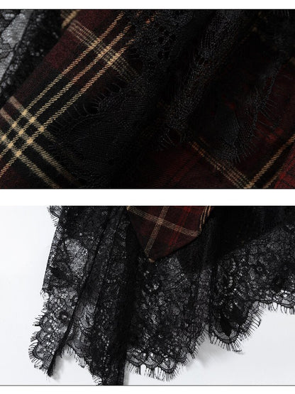 Damaged Plaid Lace Irregular Skirt【s0000016263】