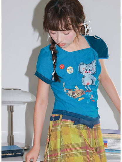 Blue Mouse Knot Design T-Shirt【s0000013923】