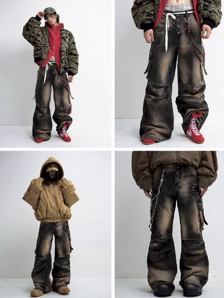 Button Folded Wide Leg Jeans【s0000011351】