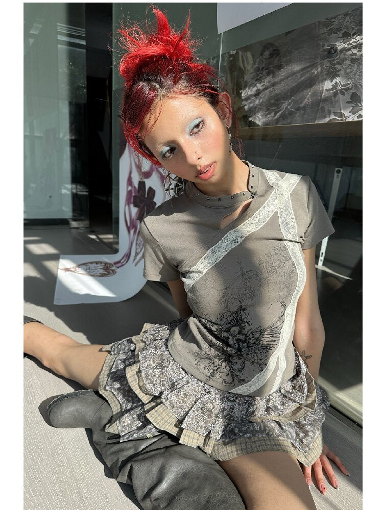 Cross Wing Print Cotton Cheongsam T-Shirt【s0000018064】