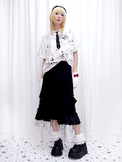 Sticker Print Embroidered Tie Polo Shirt【s0000013881】