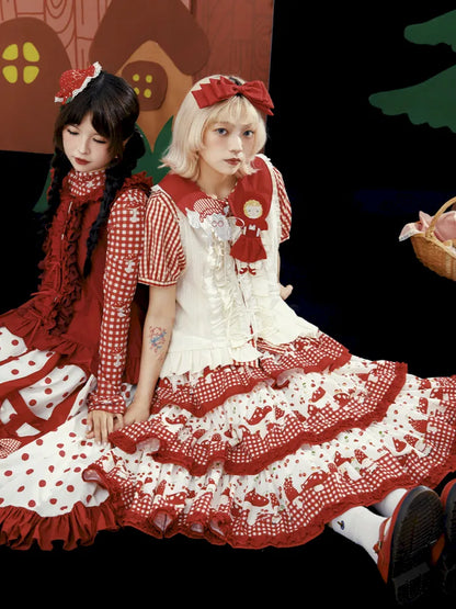 Multi-Layer Printed Red Checkered Cake Skirt【s0000013937】