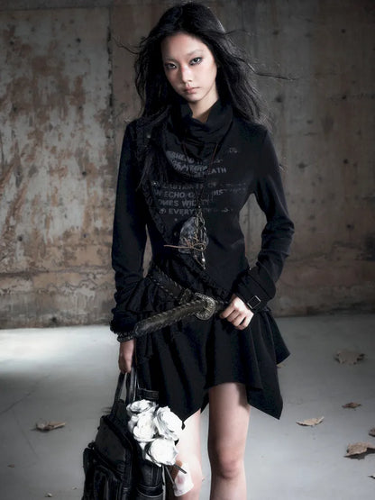 Asymmetric Collar Long-Sleeve Dress【s0000013960】