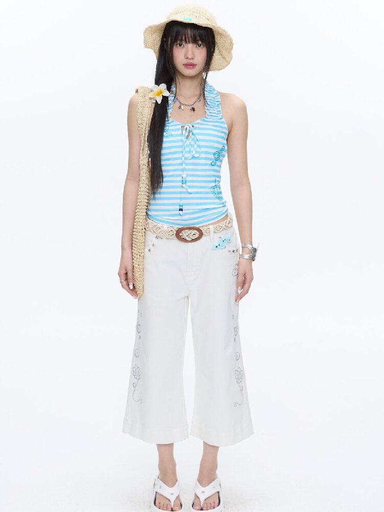 Blue Striped Halterneck Swimsuit【s0000016396】