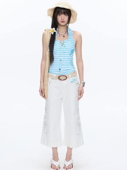 Blue Striped Halterneck Swimsuit【s0000016396】