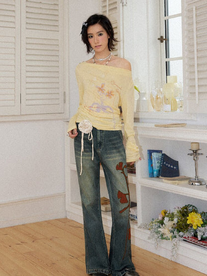 Ginkgo Embroidered Denim Bootcut【s0000016651】