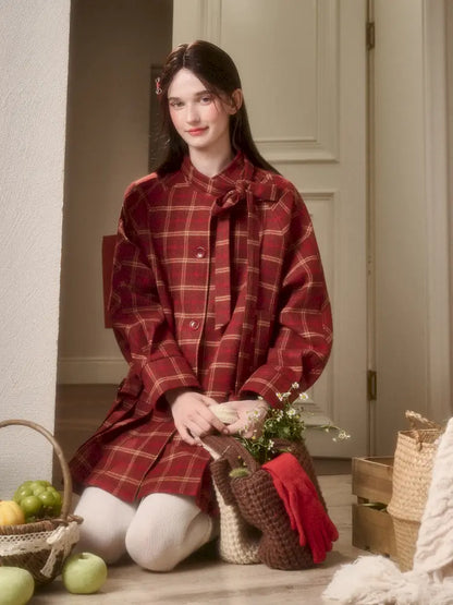 Red Check Coat Dress【s0000014328】