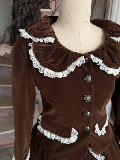 Vintage Brown Velvet Lace Blazer【s0000015616】