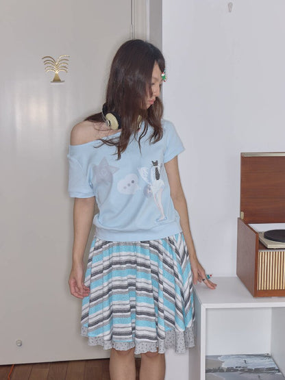 Light Wing Print Loose T-Shirt Top【s0000018712】