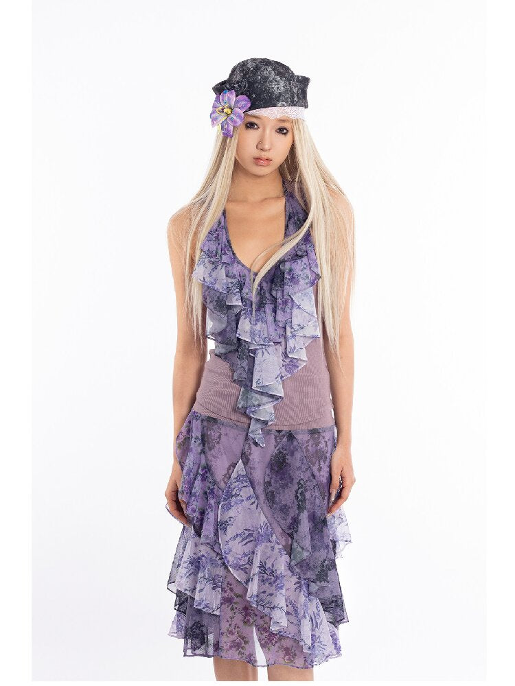 Retro Dream Flower Print Lace Skirt【s0000018061】