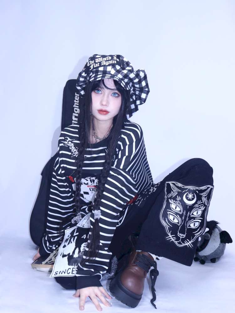 Y2K Punk Print Wide-Leg Jeans【s0000014627】