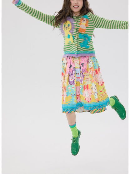 Graffiti Pleated Lace Slimming Skirt【s0000016194】