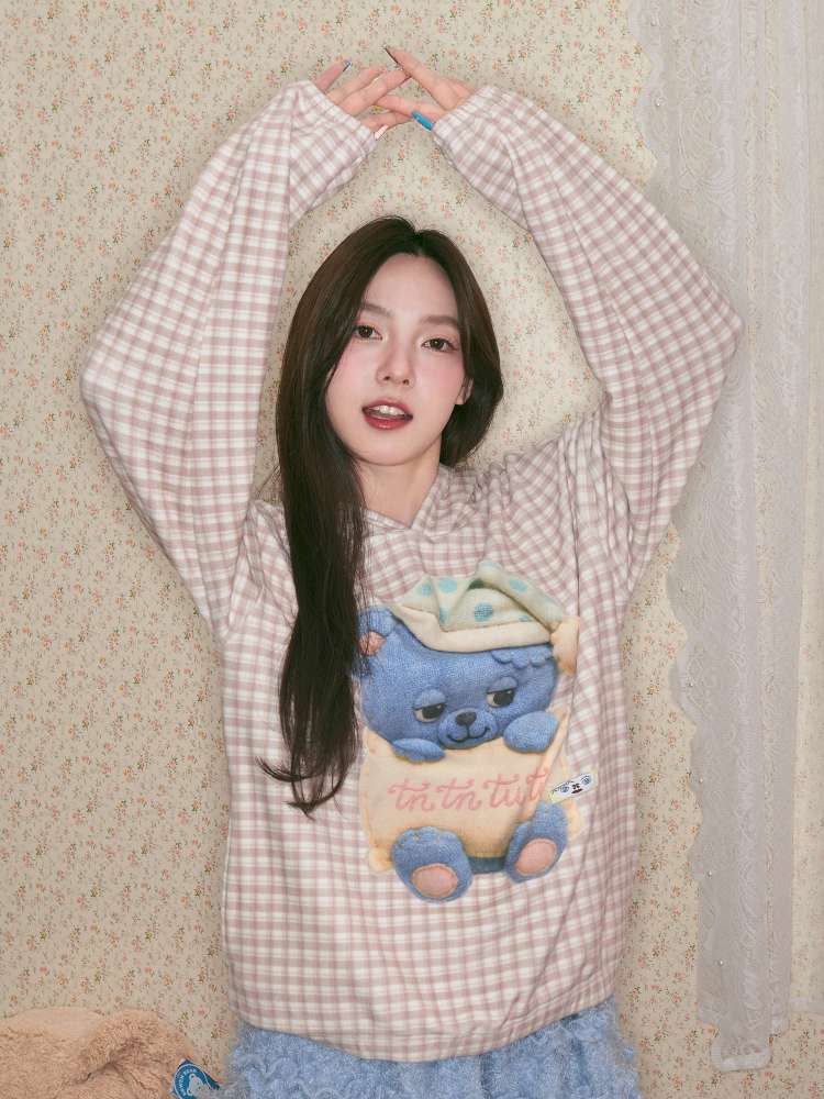 Sleep Bear Suede Hooded Sweatshirt【s0000014509】