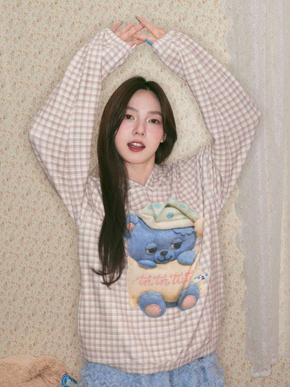 Sleep Bear Suede Hooded Sweatshirt【s0000014509】