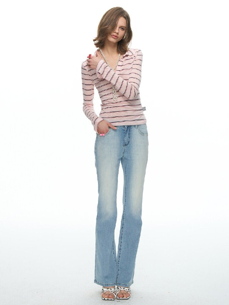 Light Washed Slim Bootcut Jeans【s0000015876】
