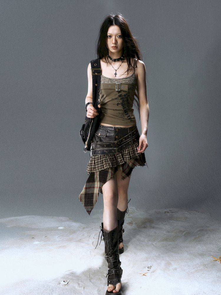 Belt Buckle Patchwork Cami Tank Top【s0000012641】