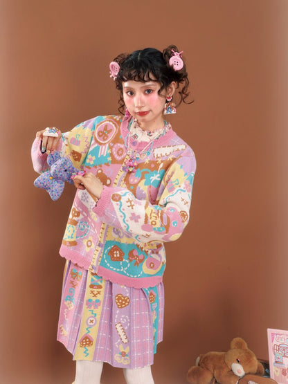 Pink Purple Patchwork Knit Jacket【s0000015585】