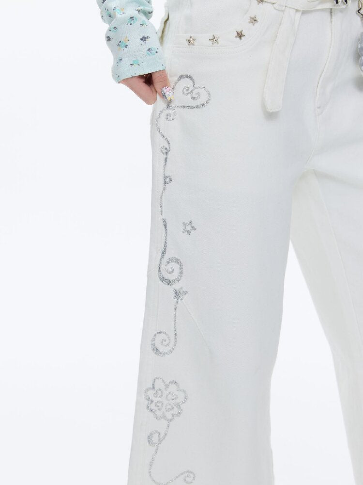 White Glitter Belt Slacks Pants【s0000016403】