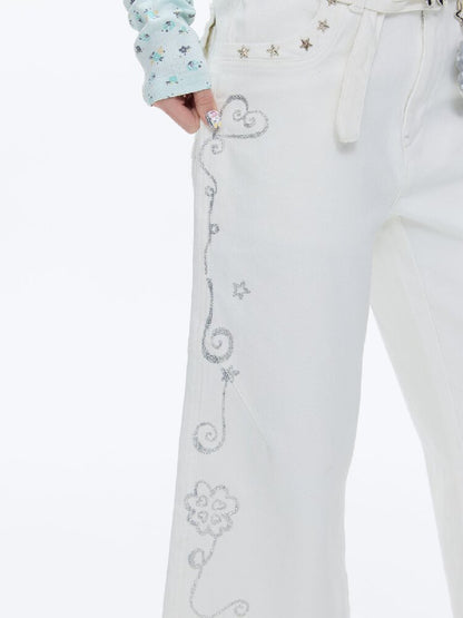 White Glitter Belt Slacks Pants【s0000016403】