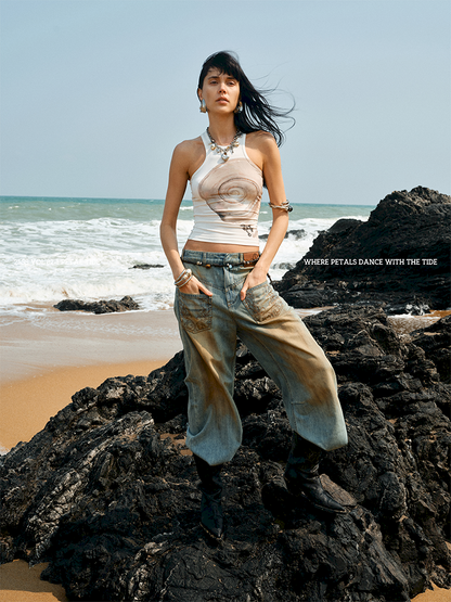 Floral Printing Hot Rhinestone Work Vest【s0000012406】