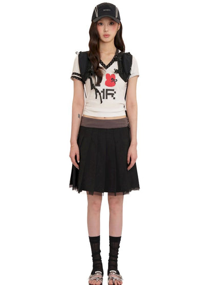 Hem Layered Mesh Pleated Skirt【s0000013431】