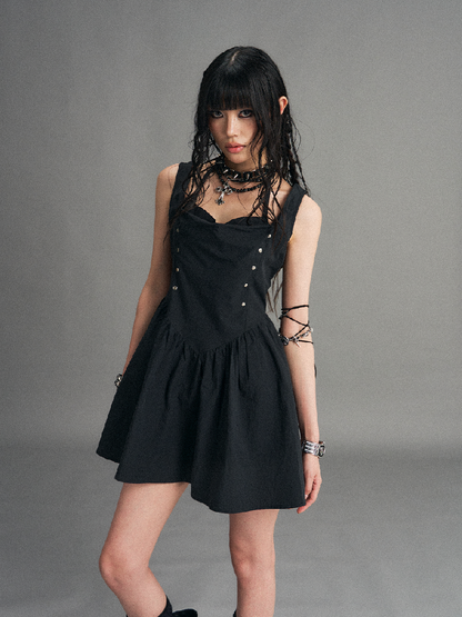 Dark Punk Riveted Halter Slip Dress【s0000017770】