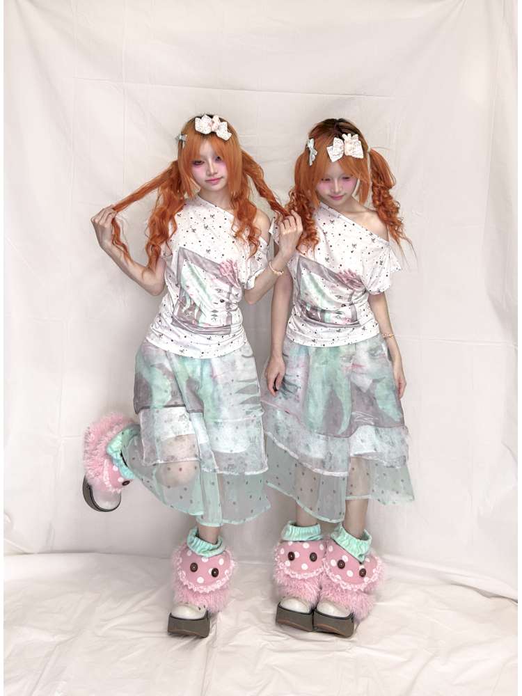 Spliced Half Length Gauze Skirt【s0000015205】