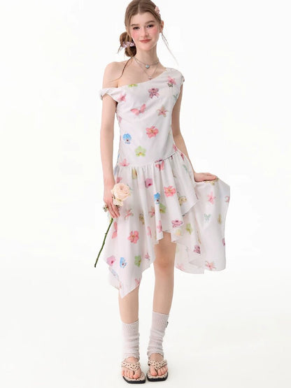 Butterfly Floral Off-Shoulder Dress【s0000017678】