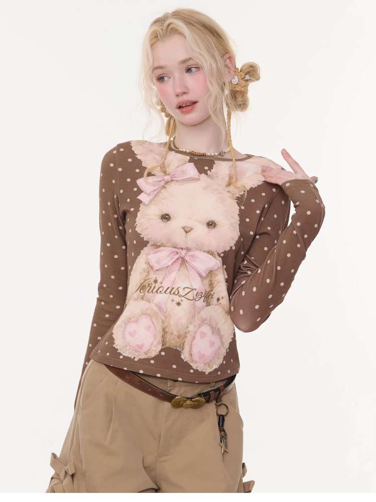Honey Rabbit Polka Dot Print Top【s0000015434】