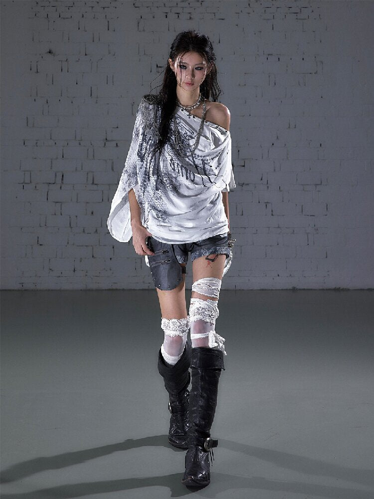 Print Chiffon Swing Collar T-Shirt【s0000016209】
