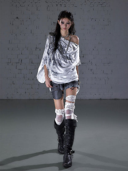 Print Chiffon Swing Collar T-Shirt【s0000016209】