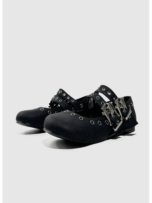 Matte Black Skull Ballet Shoes【s0000015707】