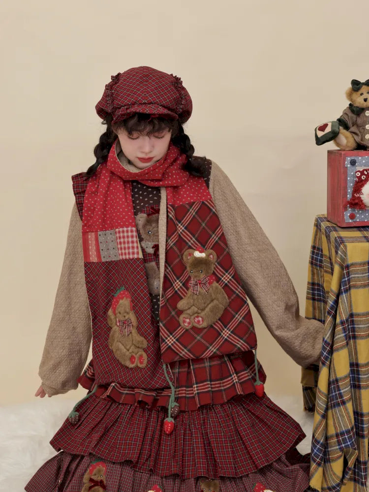 Strawberry-themed crochet scarf【s0000014175】