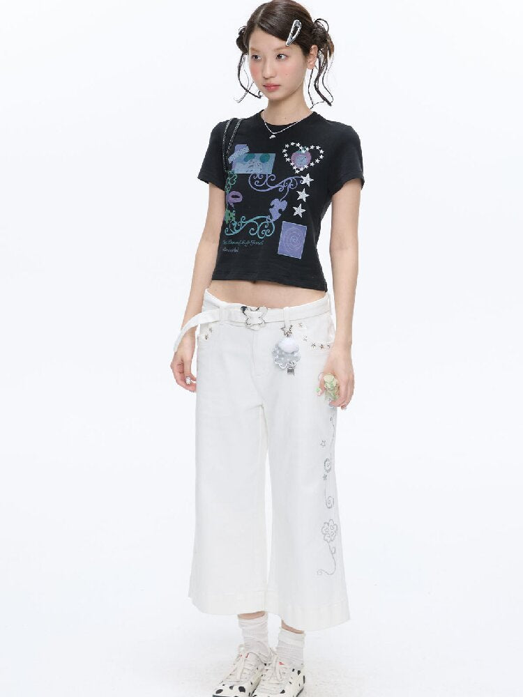 Two Color Vine Slim Short T-Shirt【s0000016407】