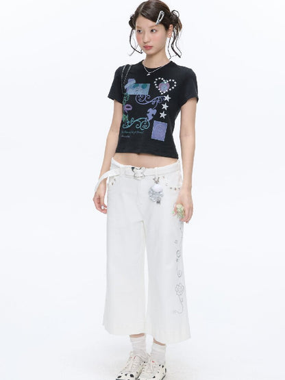 Two Color Vine Slim Short T-Shirt【s0000016407】