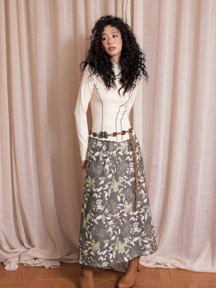 Brushed Print Flattering Mid-Length Skirt【s0000013989】