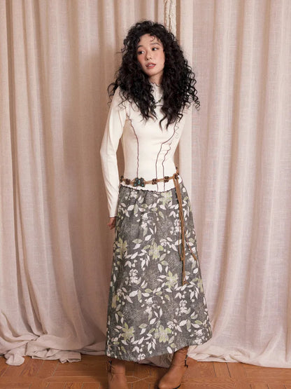 Brushed Print Flattering Mid-Length Skirt【s0000013989】