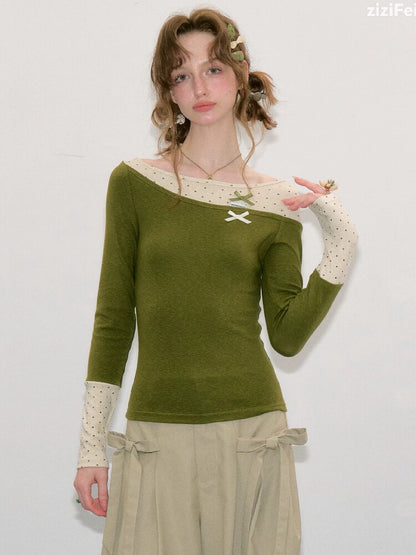 Polka Dot Patchwork Knit Top【s0000017891】