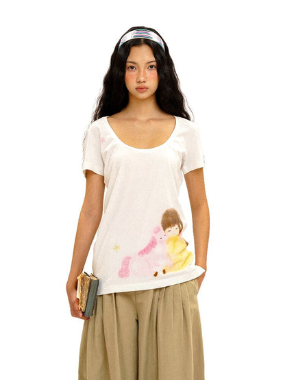 Girls Horse Print Short Sleeve T-shirt【s0000016102】