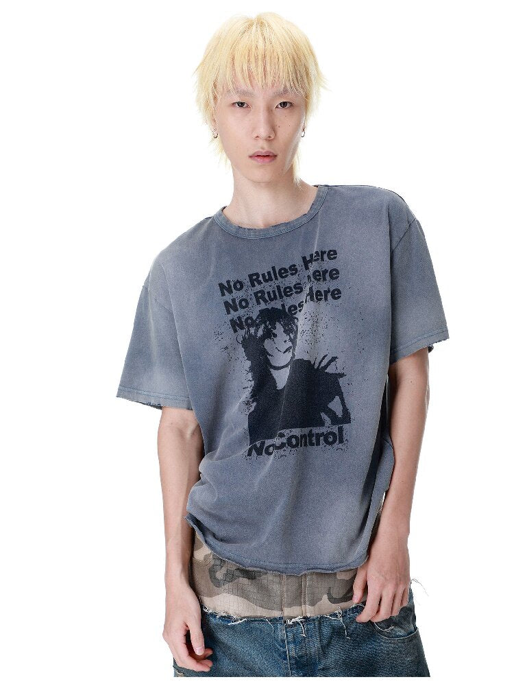 Vintage Print Distressed Washed T-Shirt【s0000017299】