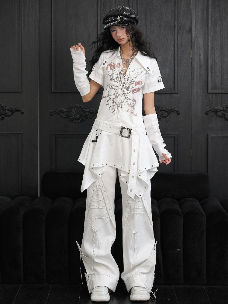 Irregular Lace Up Printed Dress【s0000018175】
