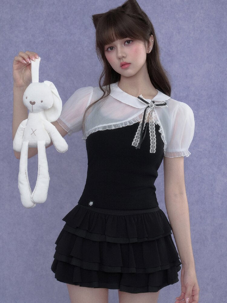 Puff Sleeve Bow Cover Up Top【s0000017274】