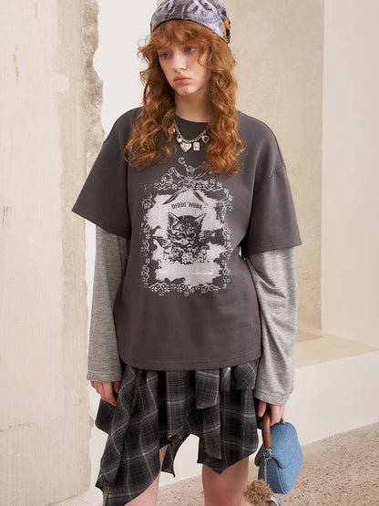 Oversized Faux Two-Piece Long-Sleeve T-Shirt【s0000014047】