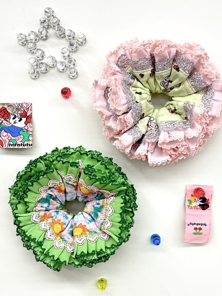 Two Color Lace Pile Scrunchies【s0000016709】