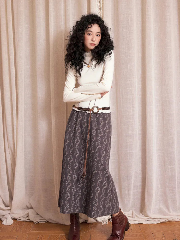 Retro-inspired versatile print maxi skirt【s0000013992】